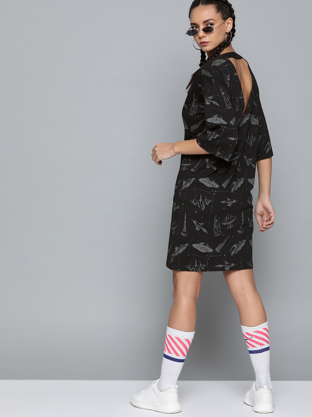 

Kook N Keech Women Black & Grey Printed T-shirt Dress