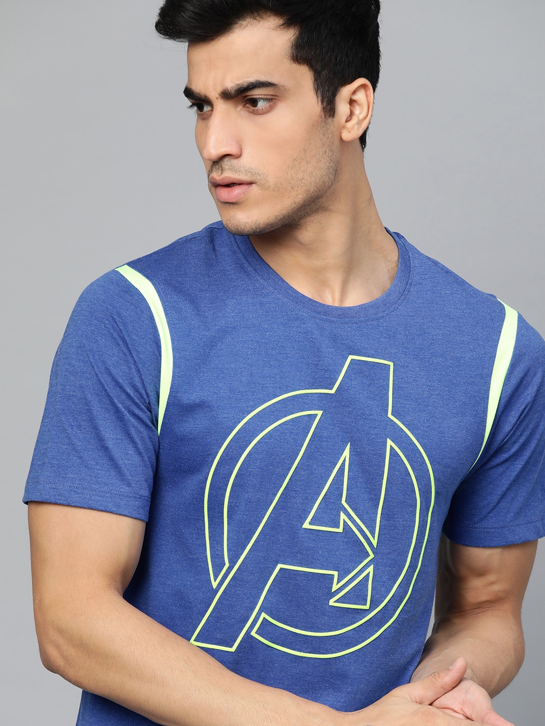 

Kook N Keech Marvel Men Blue Fluorescent Green Avengers Printed Round Neck T-shirt