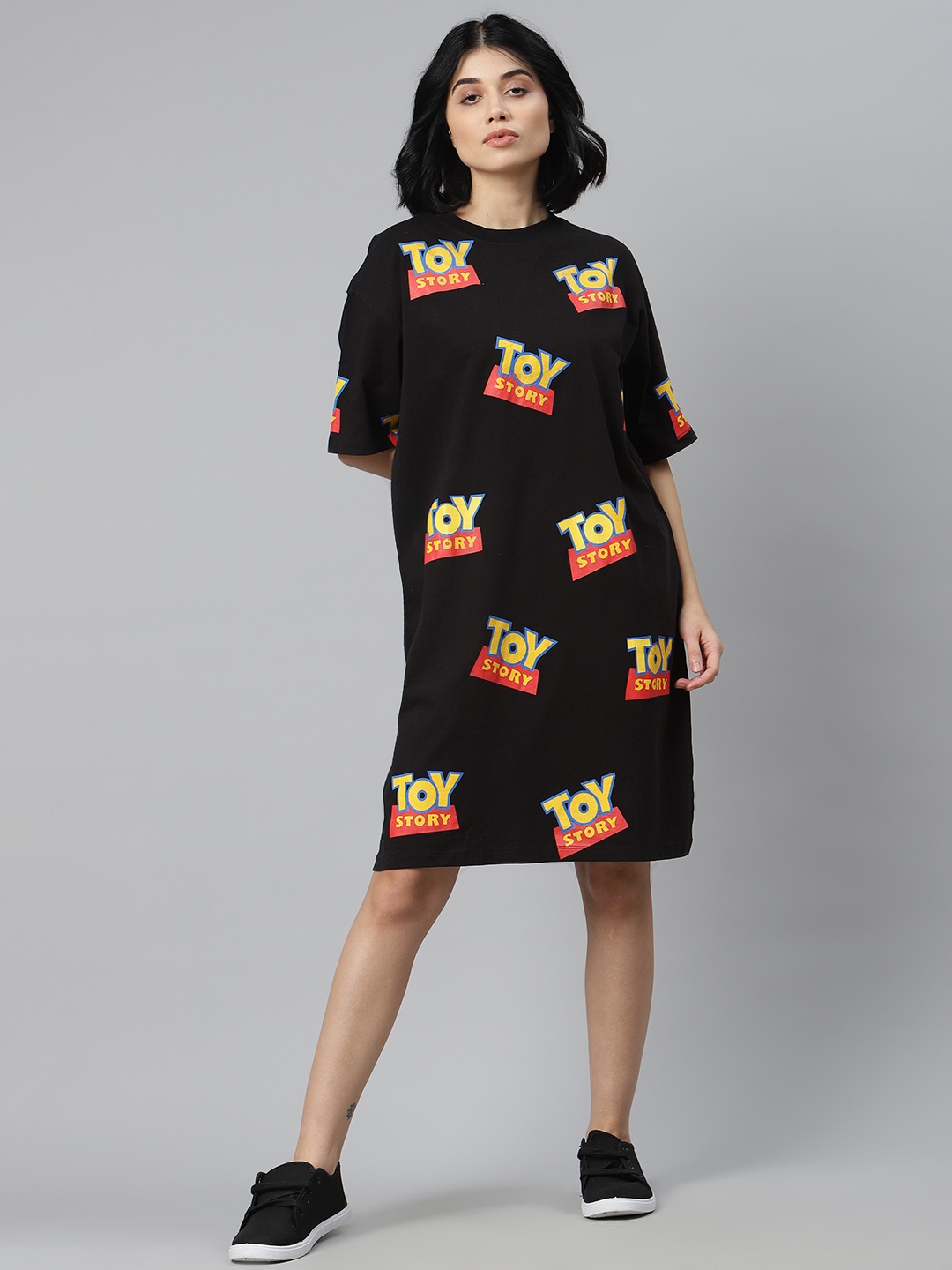 

Kook N Keech Disney Women Black & Yellow Toy Story Print Cotton T-shirt Dress