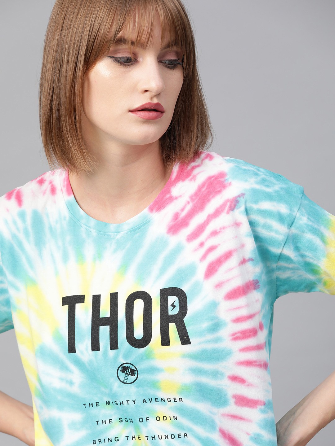 

Kook N Keech Marvel Women Thor Printed Oversized Round Neck Pure Cotton T-shirt, Green