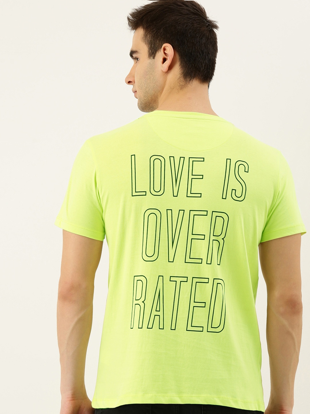 

Kook N Keech Men Lime Green Typography Printed Round Neck Pure Cotton T-shirt