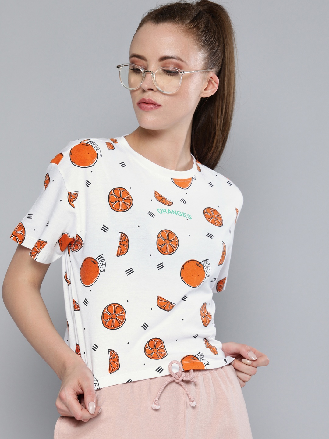 

Kook N Keech Women White & Orange Printed Round Neck T-shirt