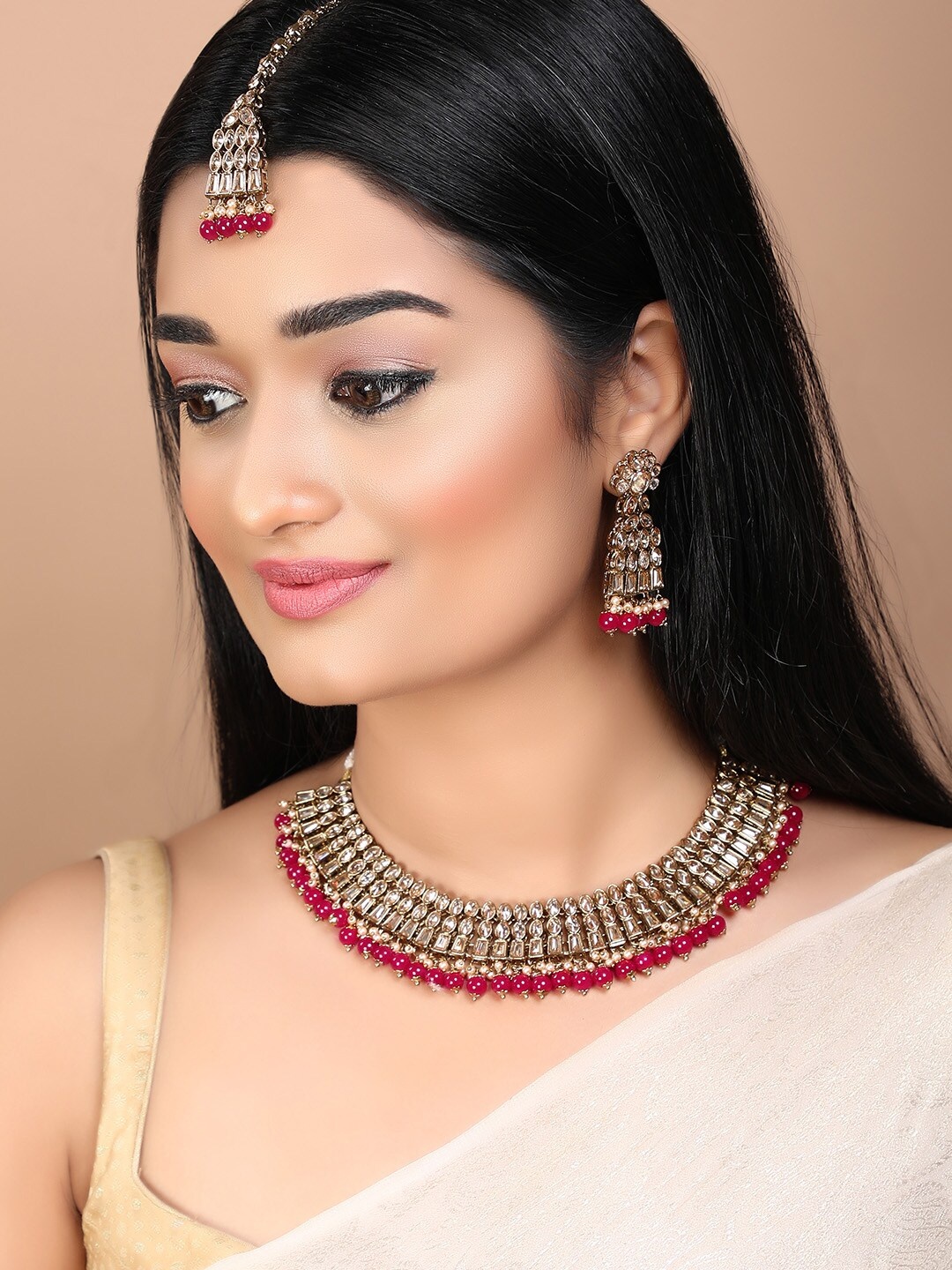 

Rubans Women Gold-Plated Kundan & Beads Embellished Jewellery Set