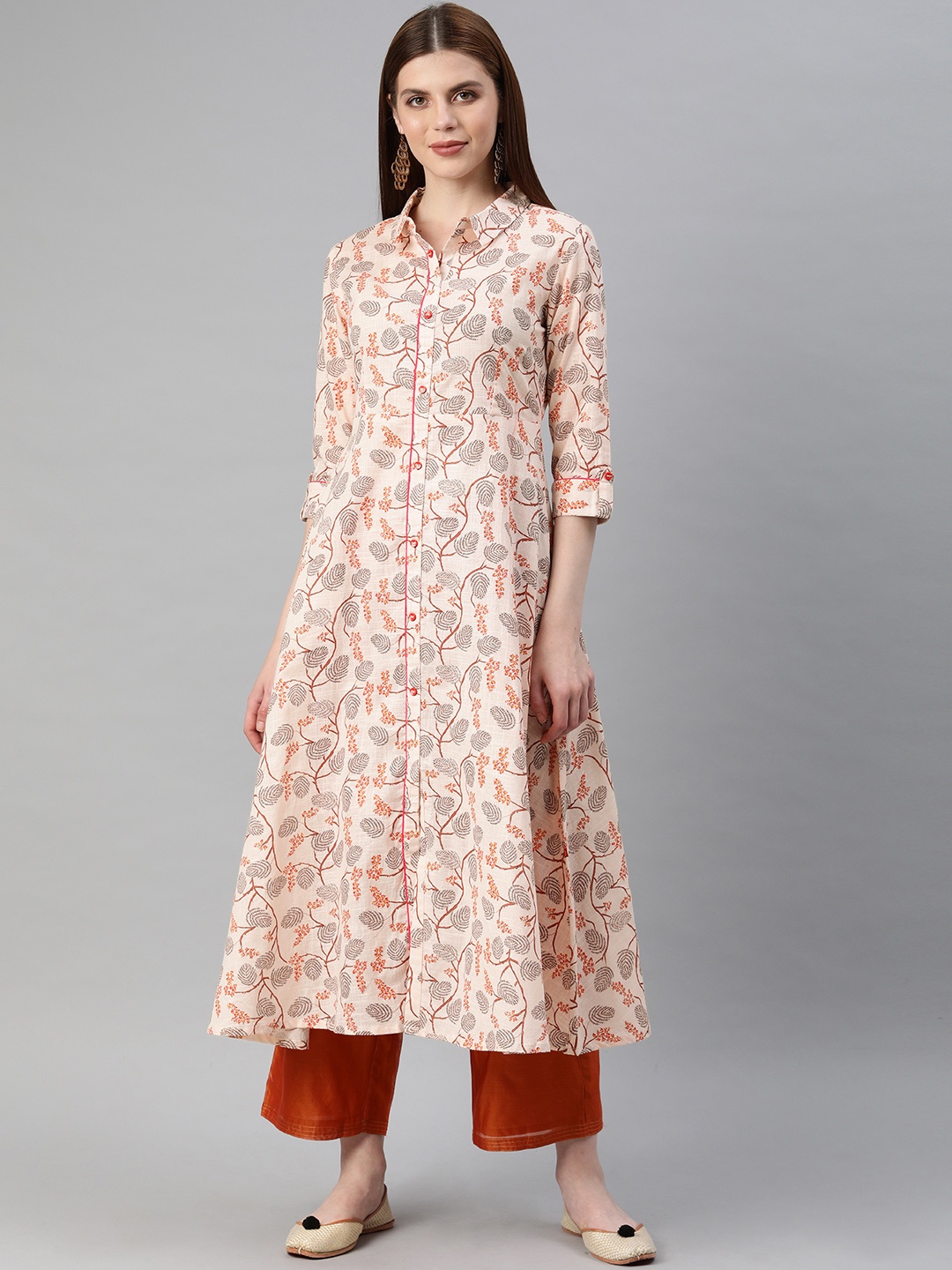 

Alena Women Peach-Coloured Printed A-Line Kurta