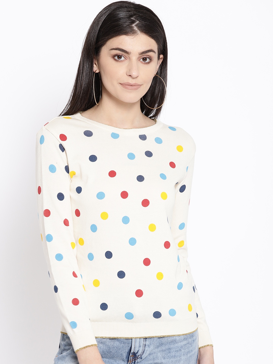 

Cayman Women Cream-Coloured Printed Sweater