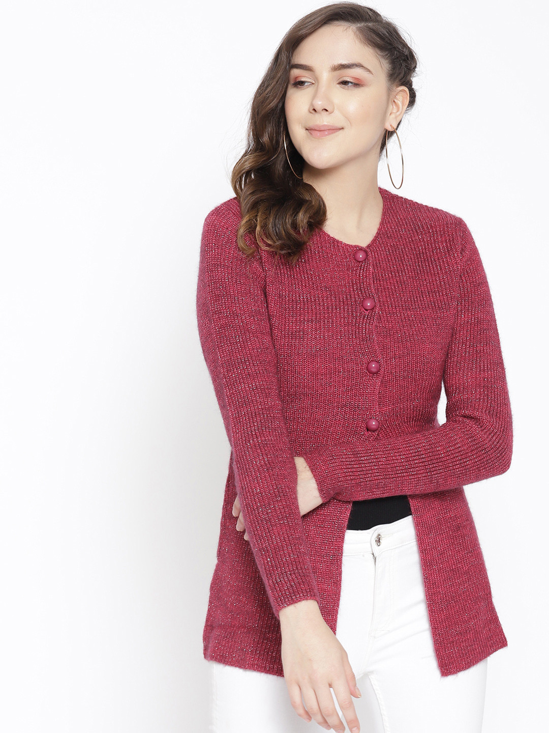 

Cayman Women Magenta Solid Woollen Cardigan