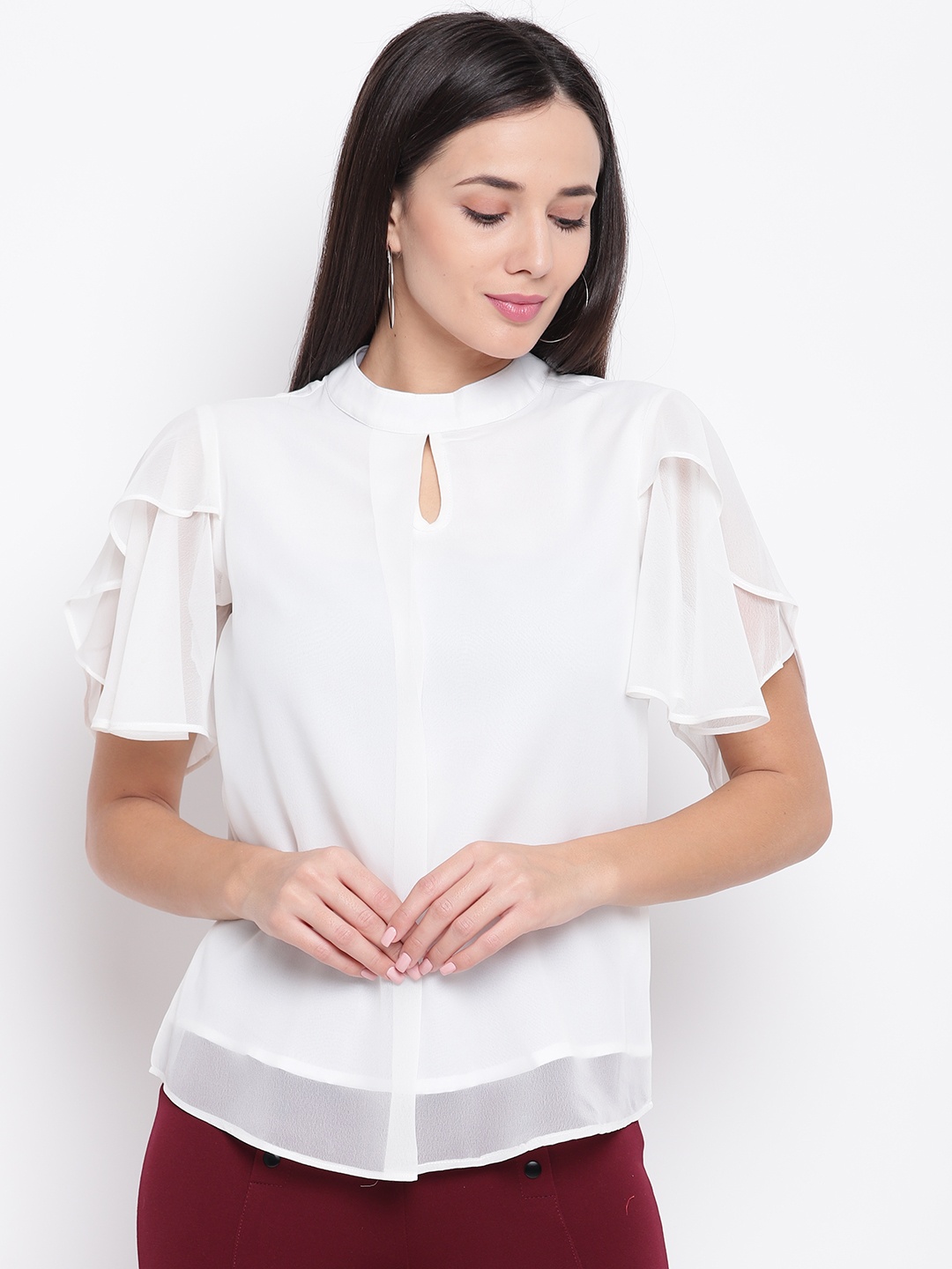 

Karmic Vision Women Off-White Solid Regular Top