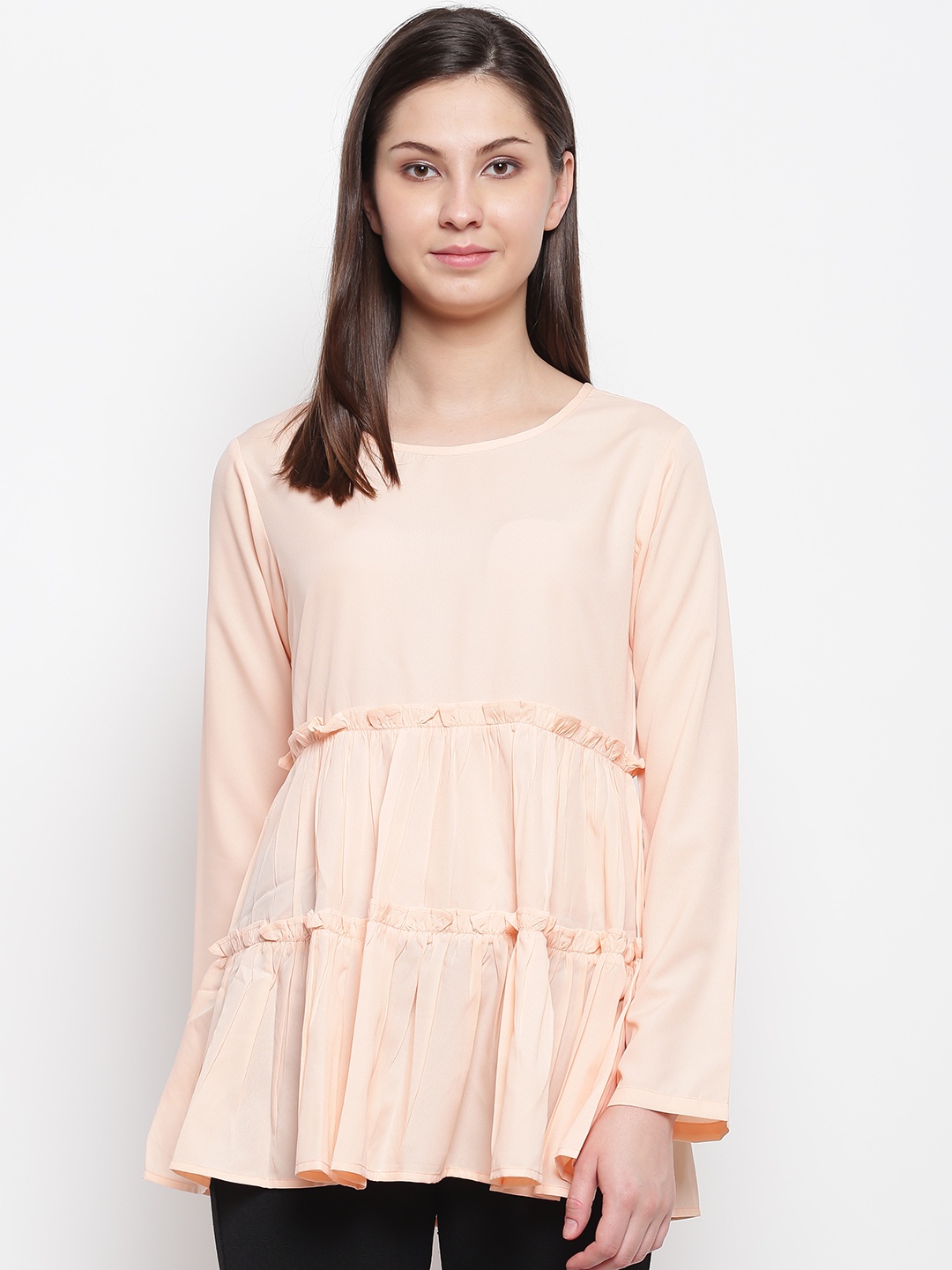 

Karmic Vision Women Peach-Coloured Solid Tiered Top