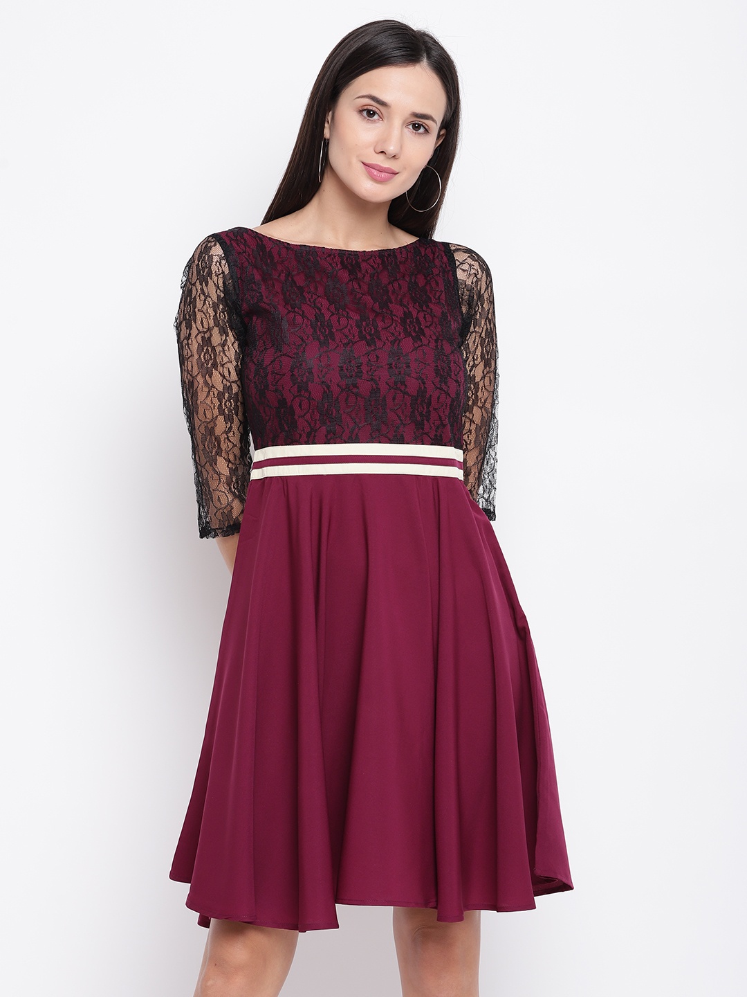 

Karmic Vision Women Burgundy Solid Empire Dress