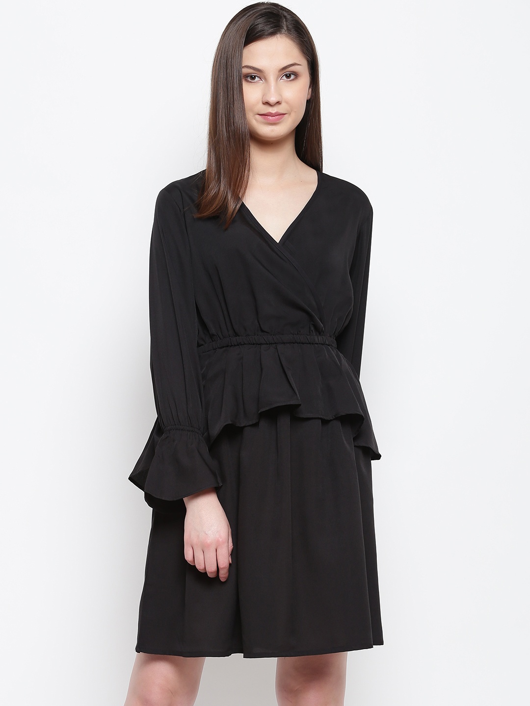 

Karmic Vision Women Black Solid Formal Layered Peplum Dress
