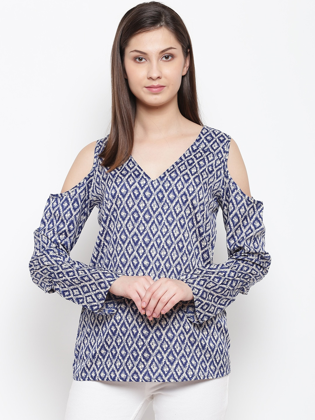 

Karmic Vision Women Blue & Off-White Printed Top