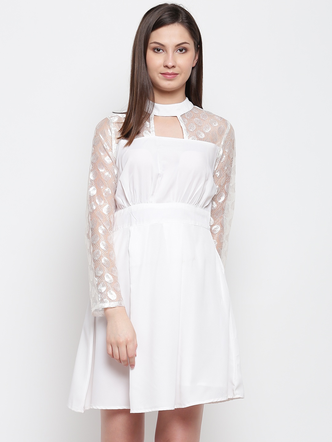 

Karmic Vision Women White Solid Semi-Sheer A-Line Dress