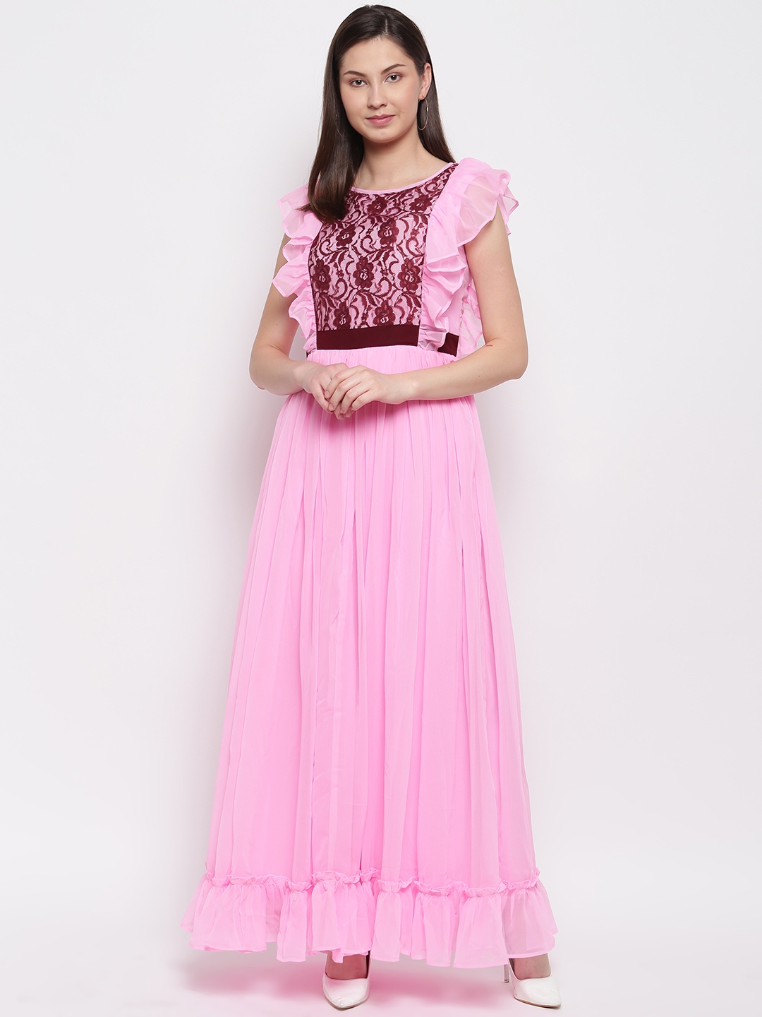 

Karmic Vision Women Pink Solid Maxi Dress