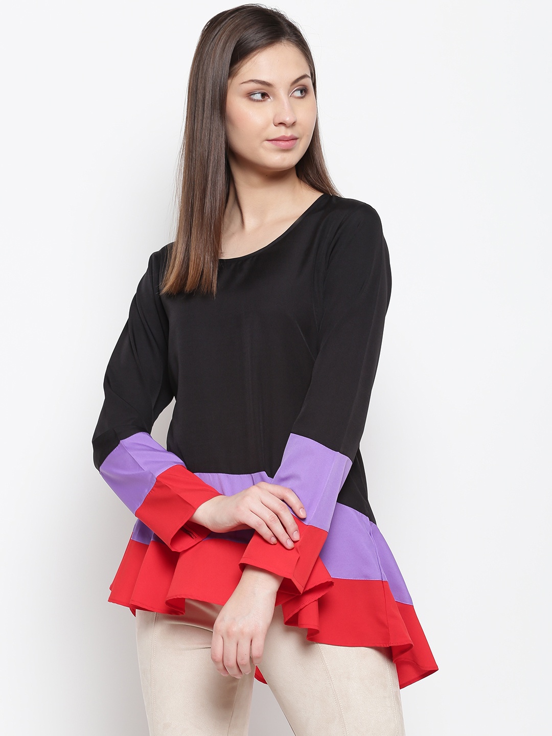 

Karmic Vision Women Black Colourblocked A-Line Top