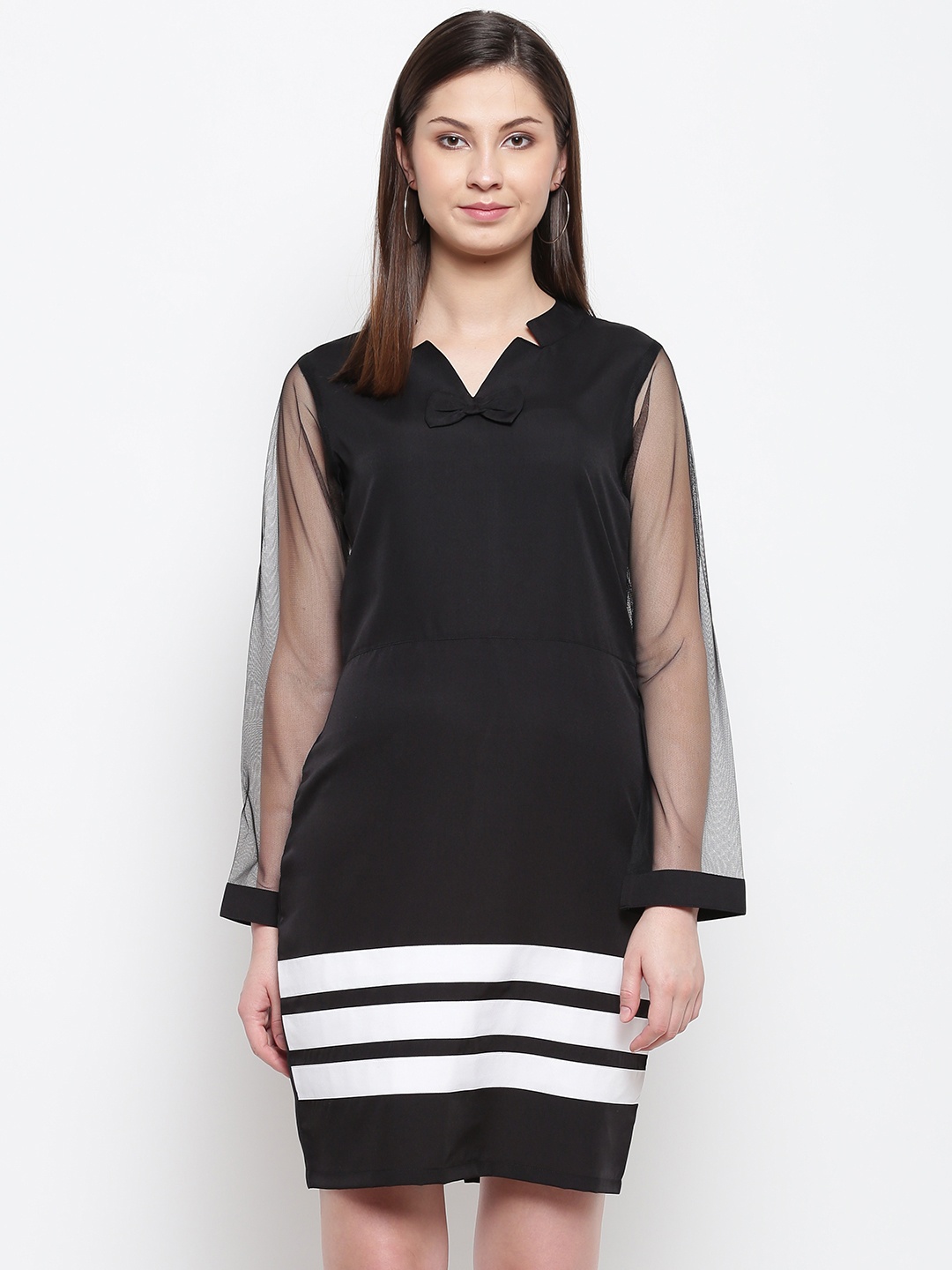 

Karmic Vision Women Black Solid Semi-Sheer Sheath Dress