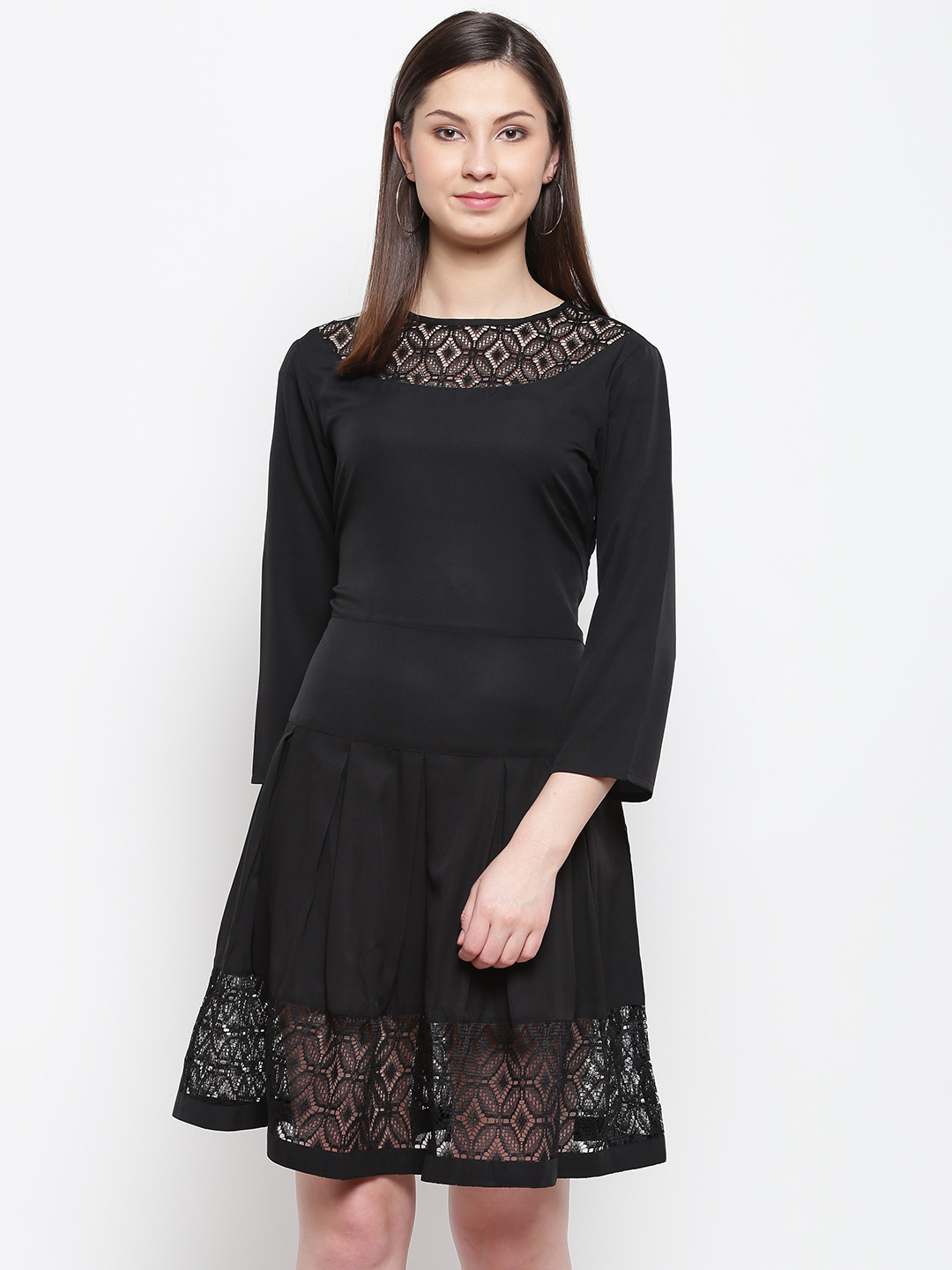 

Karmic Vision Women Black Solid Semi-Sheer Fit & Flare Dress