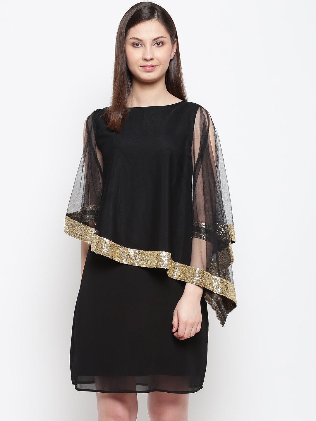 

Karmic Vision Women Black Solid Layered A-Line Dress