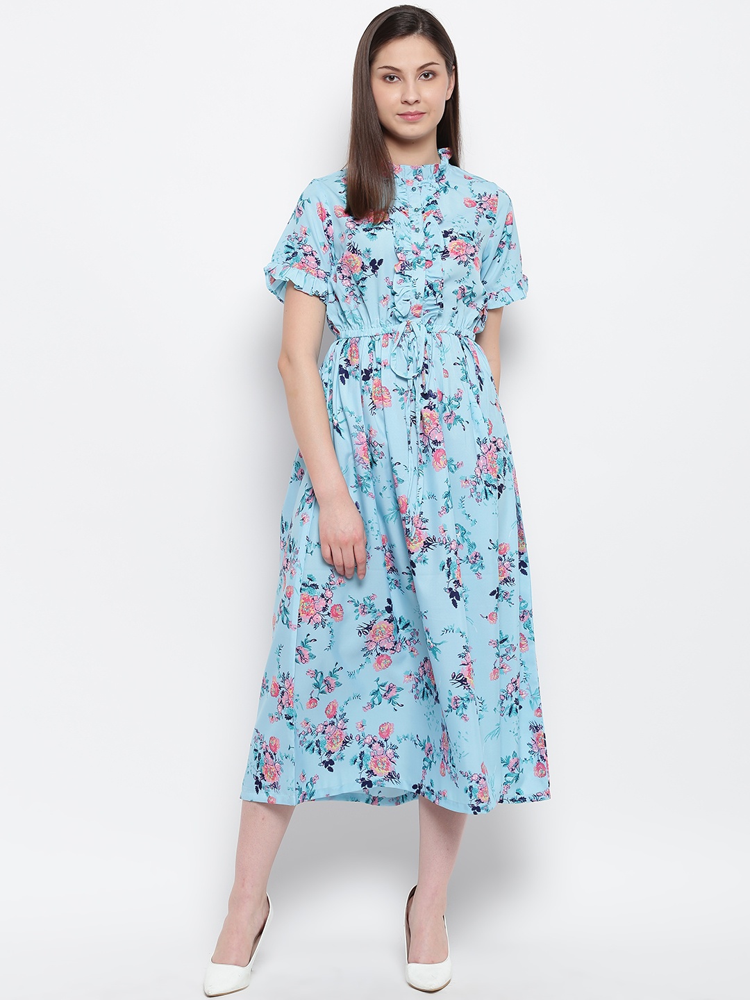 

Karmic Vision Women Blue & Pink Floral Printed Maxi Dress