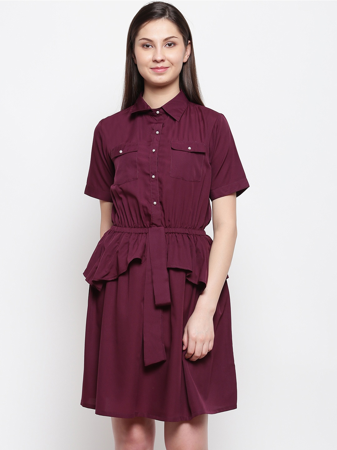 

Karmic Vision Women Maroon Solid Shirt Dress