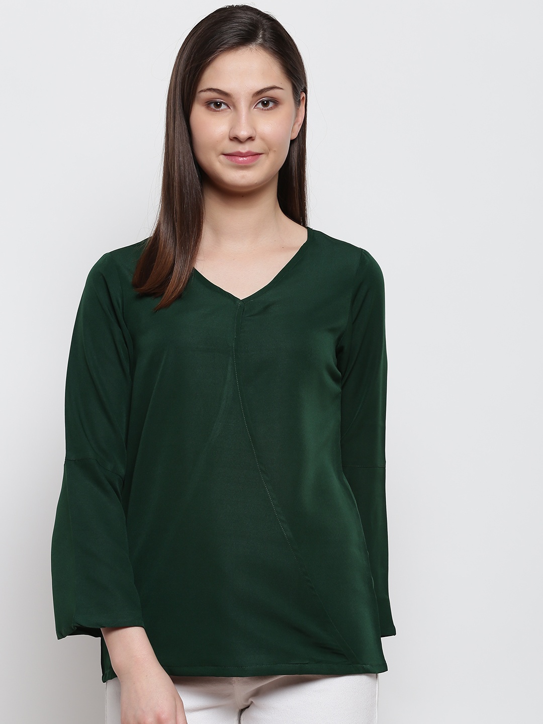 

Karmic Vision Women Green Solid Wrap Top
