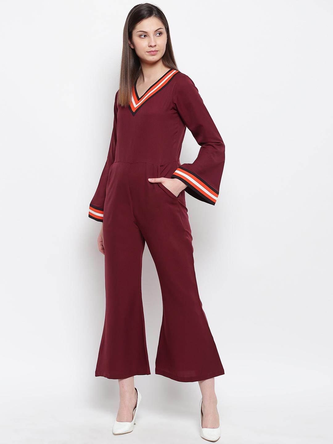 

Karmic Vision Women Burgundy Solid Bootcut Basic Jumpsuit