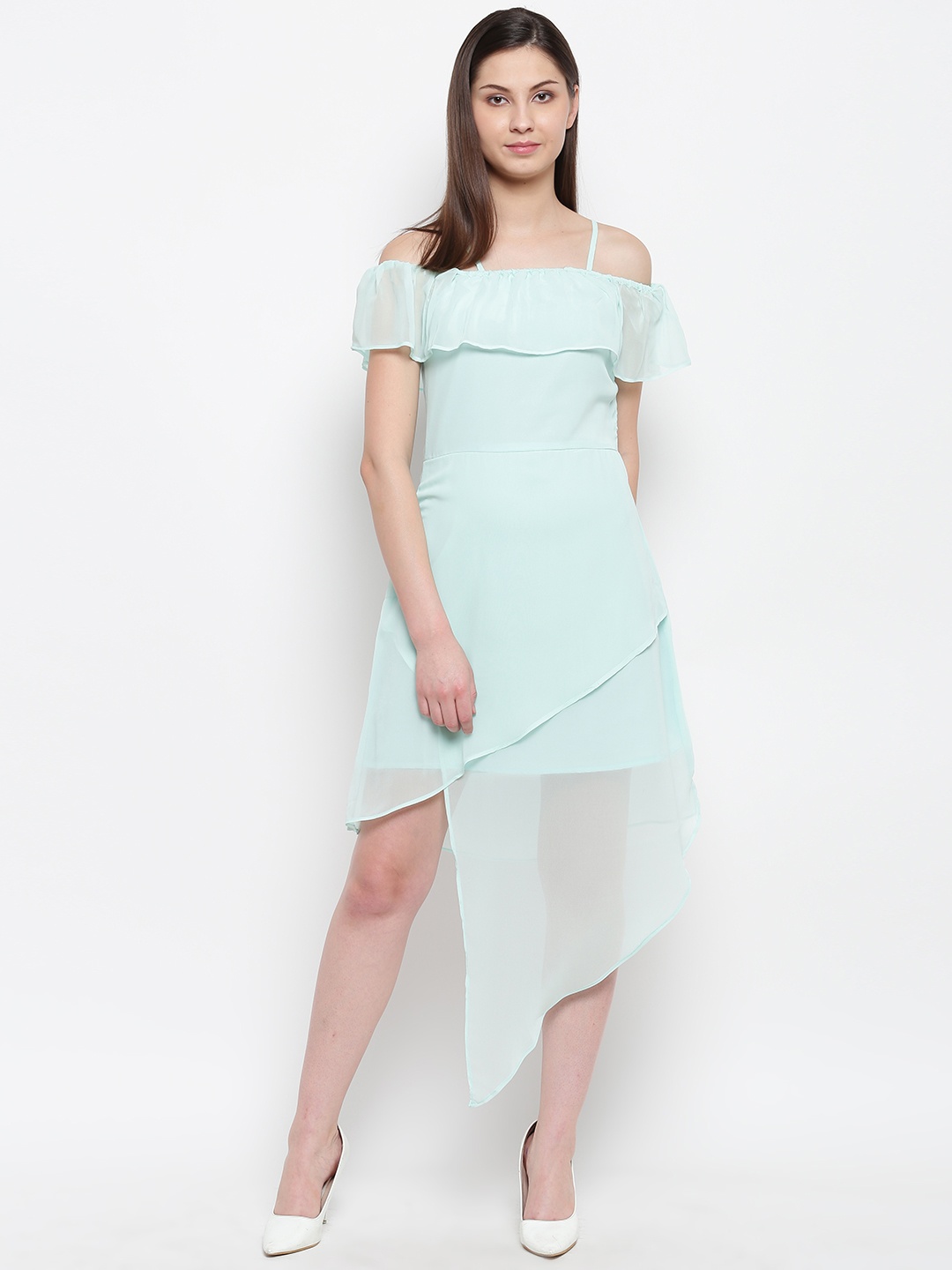 

Karmic Vision Women Blue Solid Semi-Sheer Wrap Dress