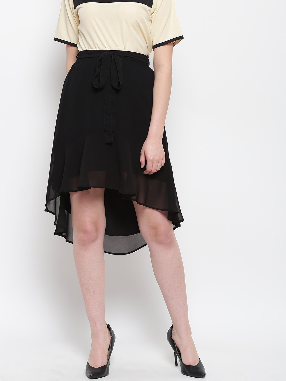 

Karmic Vision Women Black Solid High-Low A-Line Skirt