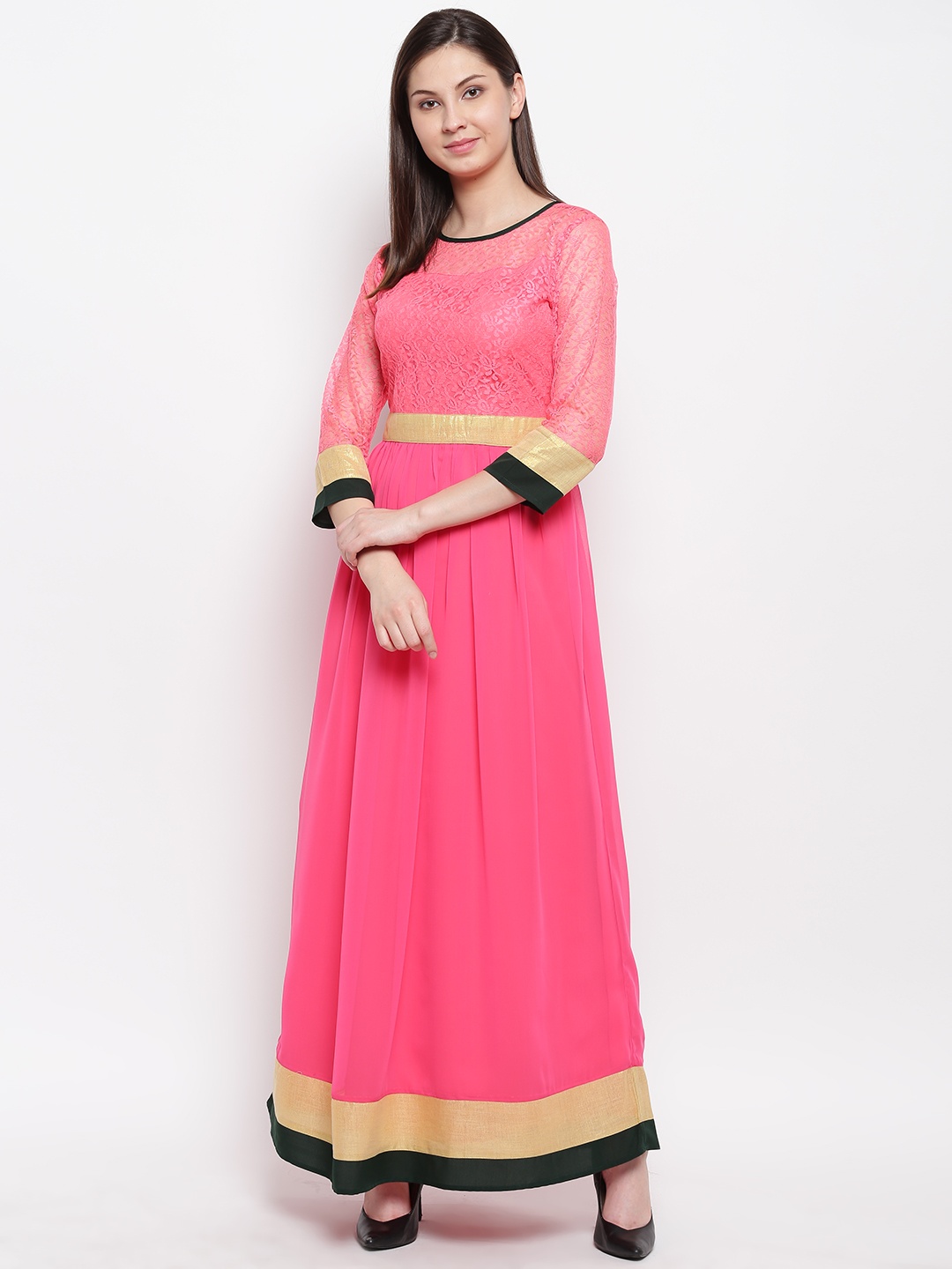 

Karmic Vision Women Pink Solid Maxi Fit & Flare Dress
