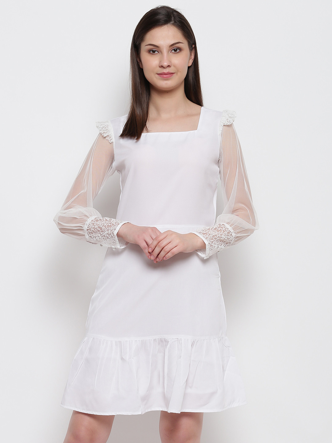 

Karmic Vision Women White Solid A-Line Dress