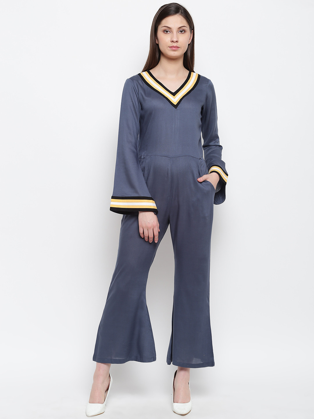 

Karmic Vision Women Grey Solid Bootcut Basic Jumpsuit