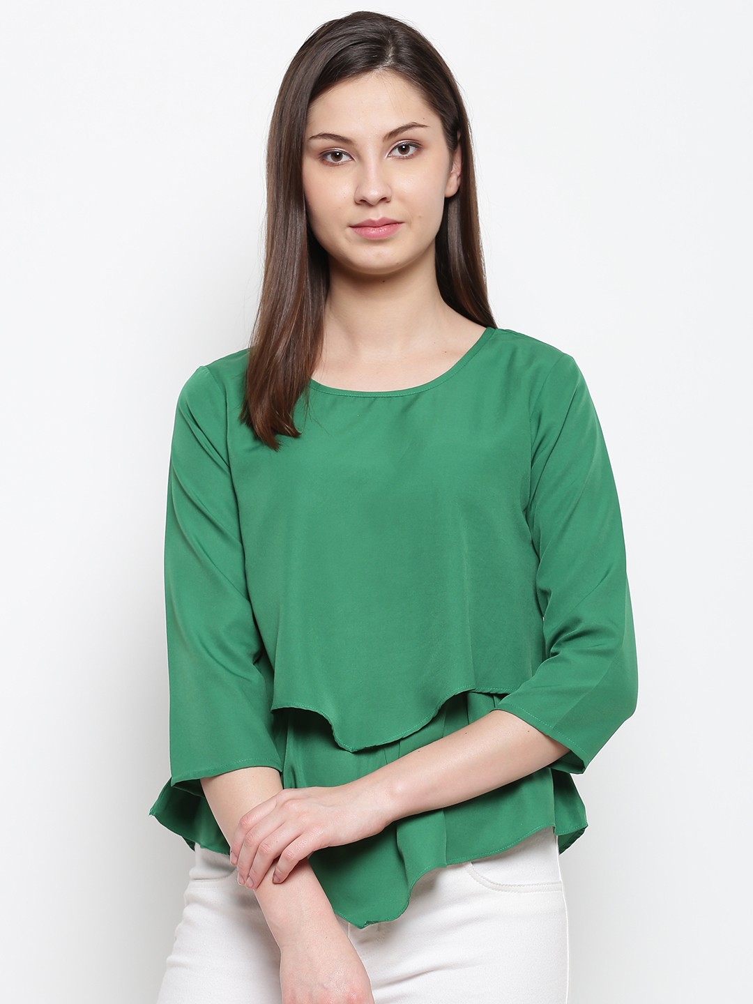 

Karmic Vision Women Green Solid Layered Top