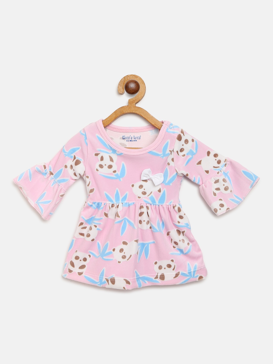 

Moms Love Girls Pink & Blue Panda Printed Velvet Finish Fit & Flare Dress