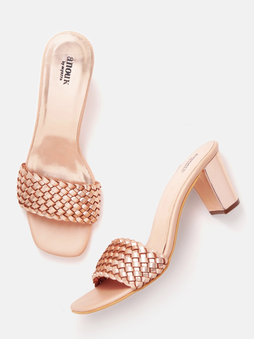 

Anouk Women Rose Gold-Toned Braided Block Heels