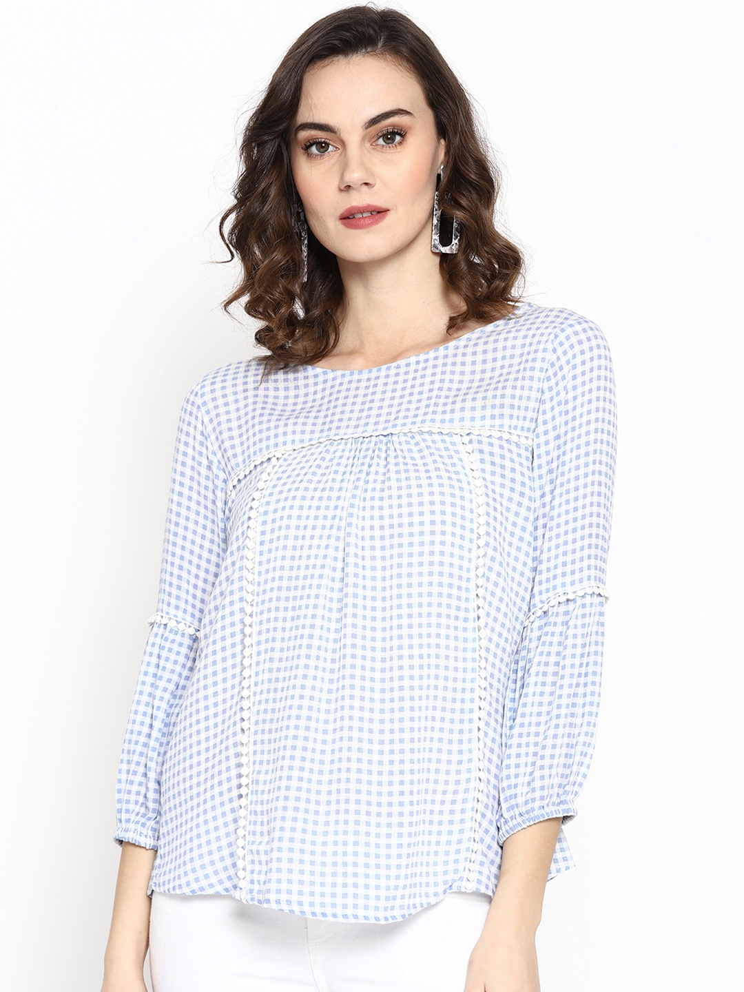 

SQew Women Blue & White Checked Regular Top
