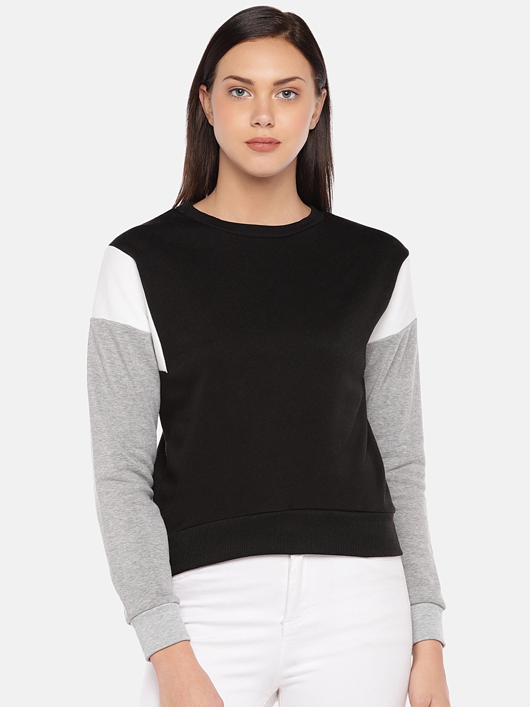 

London Rag Women Black & Grey Solid Sweatshirt