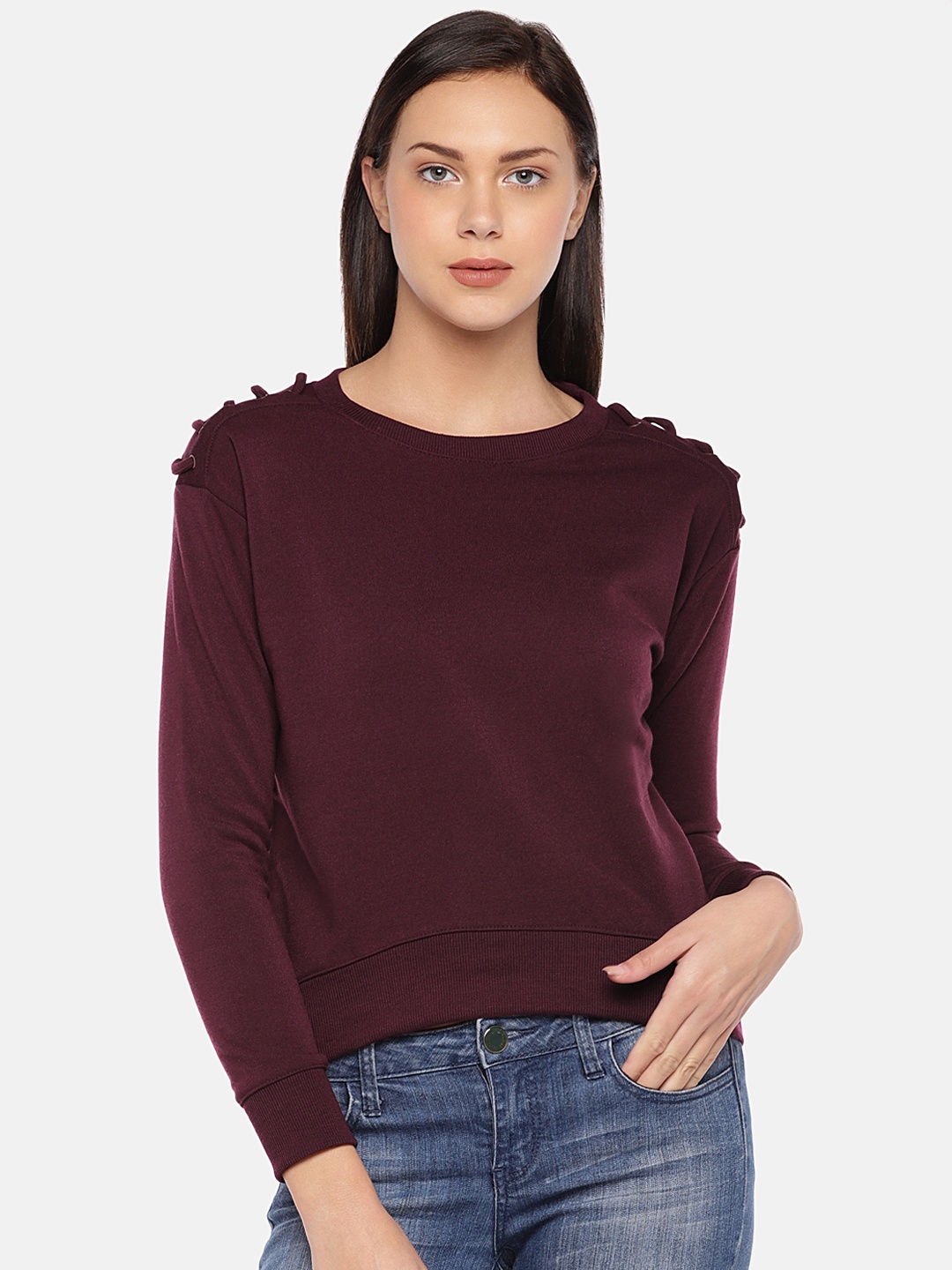 

London Rag Women Burgundy Solid Sweatshirt