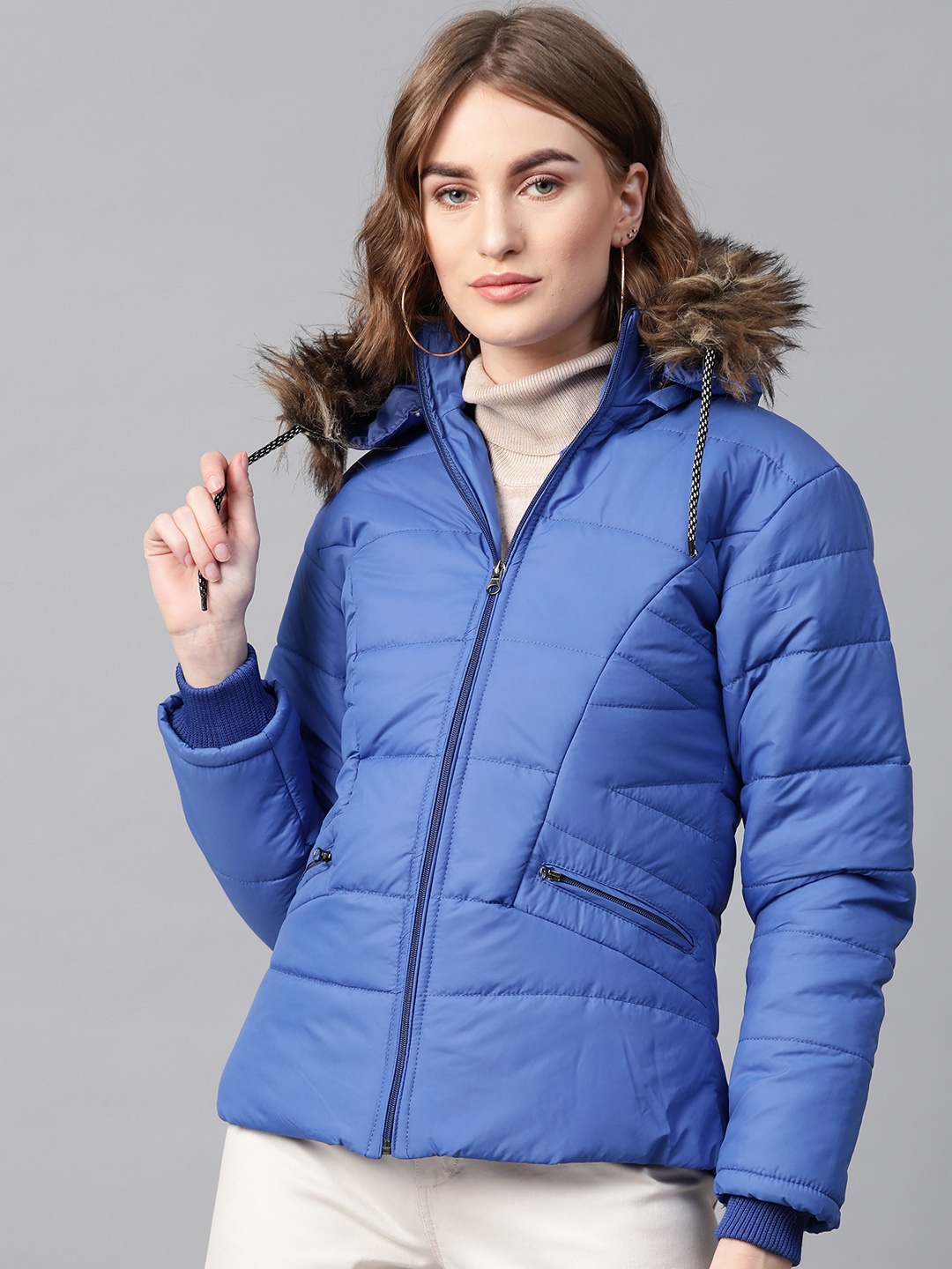 

VOXATI Women Blue Solid Hooded Parka Jacket