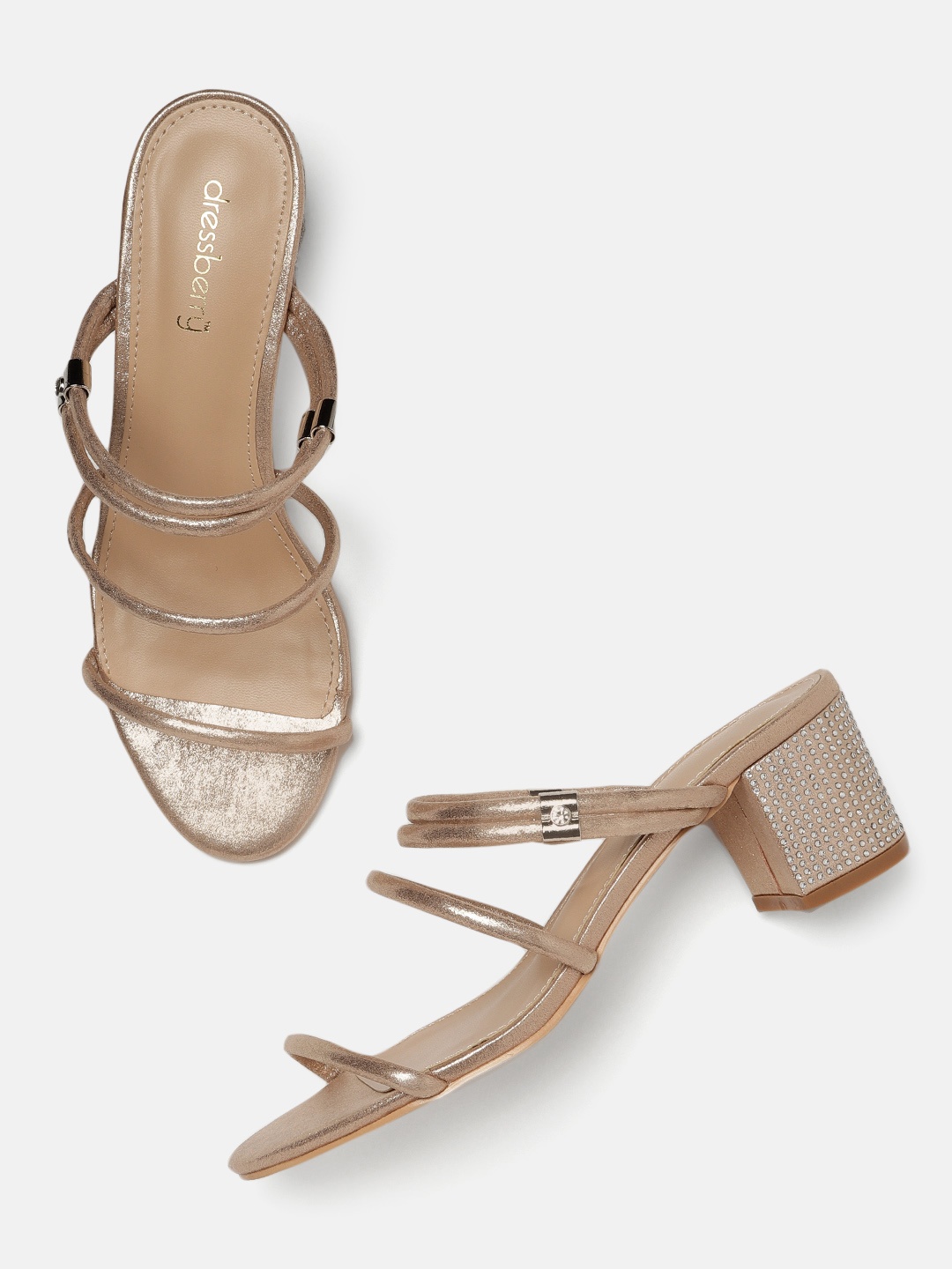 

DressBerry Women Nude-Coloured Embellished Open Toe Heels