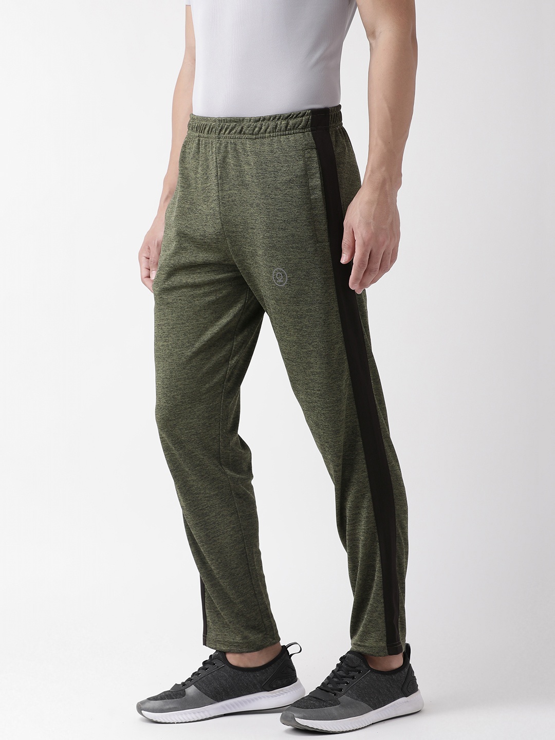 

CHKOKKO Men Olive Green Self-Design Running Track Pants