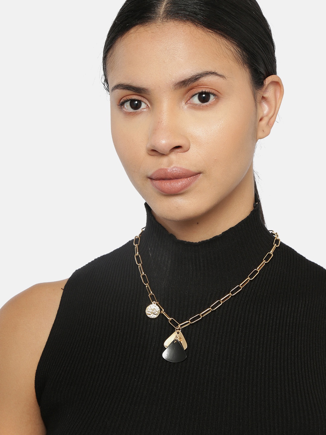 

Ayesha Women Gold-Plated Hammered Triangle Pendant Chain-Link Necklace
