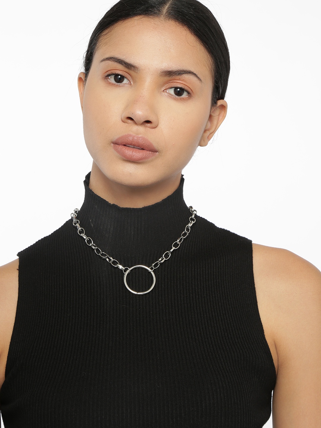 

Ayesha Women Silver-Plated Chain-Link Circular Pendant Necklace