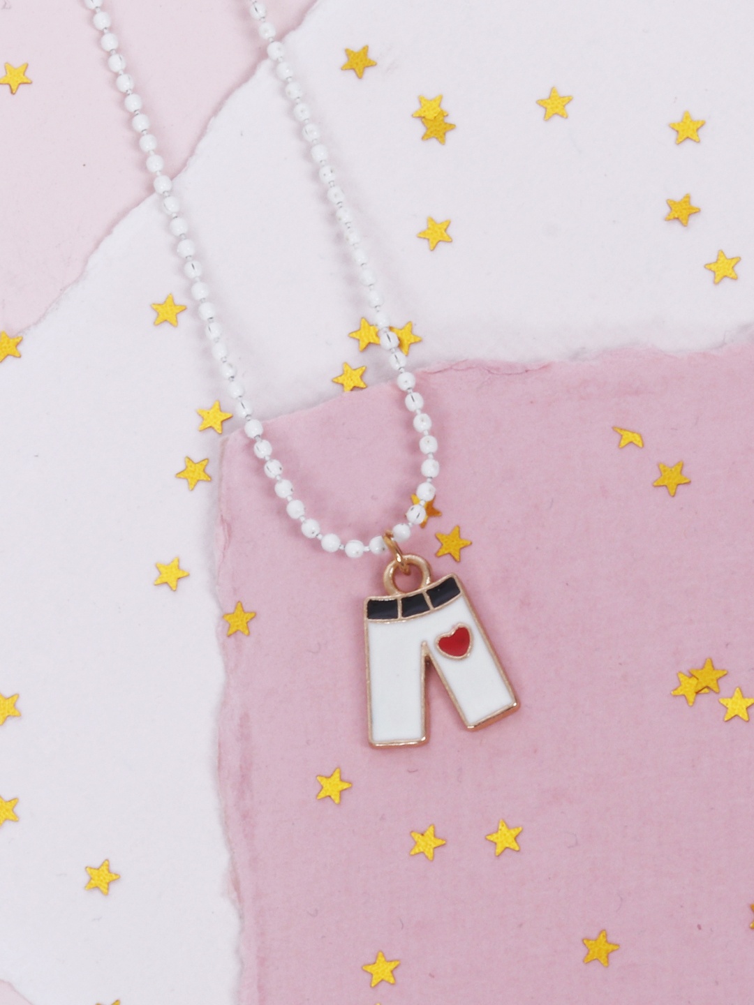 

lil'star Girls White Enamelled Pant-Shaped Pendant Necklace