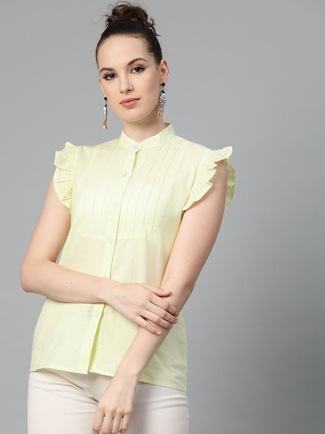 

Nayo Women Yellow Solid Regular Pure Cotton Top