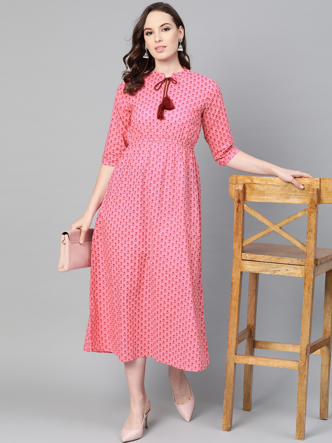 

Nayo Women Pink Printed Fit and Flare Dress