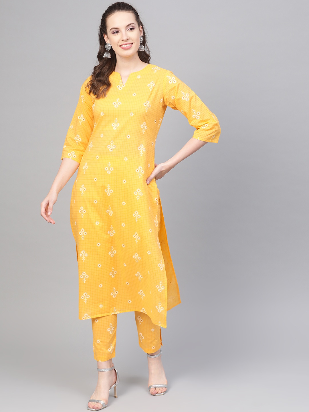 

Nayo Women Yellow & White Printed Kurta with Trousers