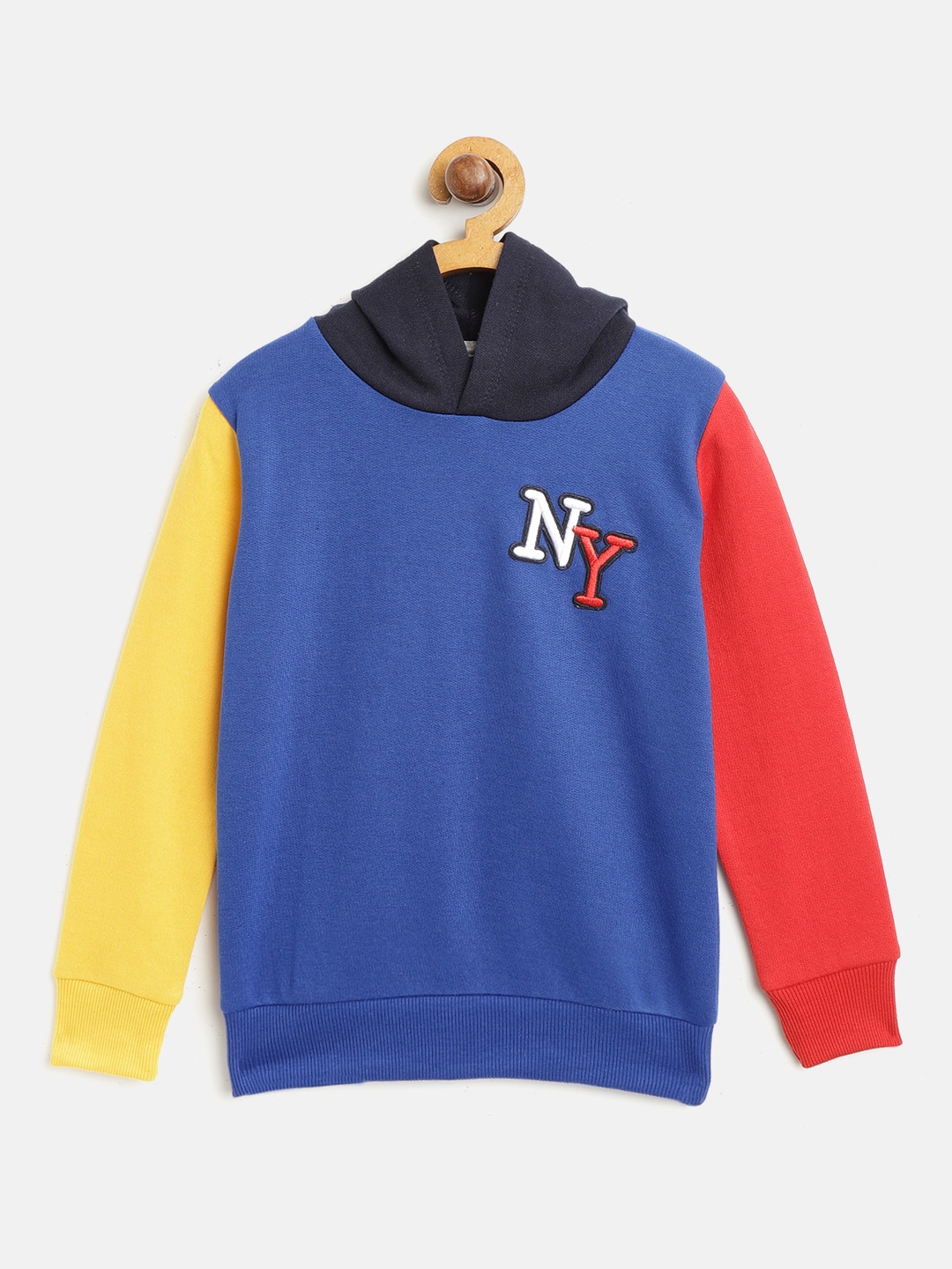 

Lazy Shark Boys Blue & Yellow Solid Hooded Sweatshirt