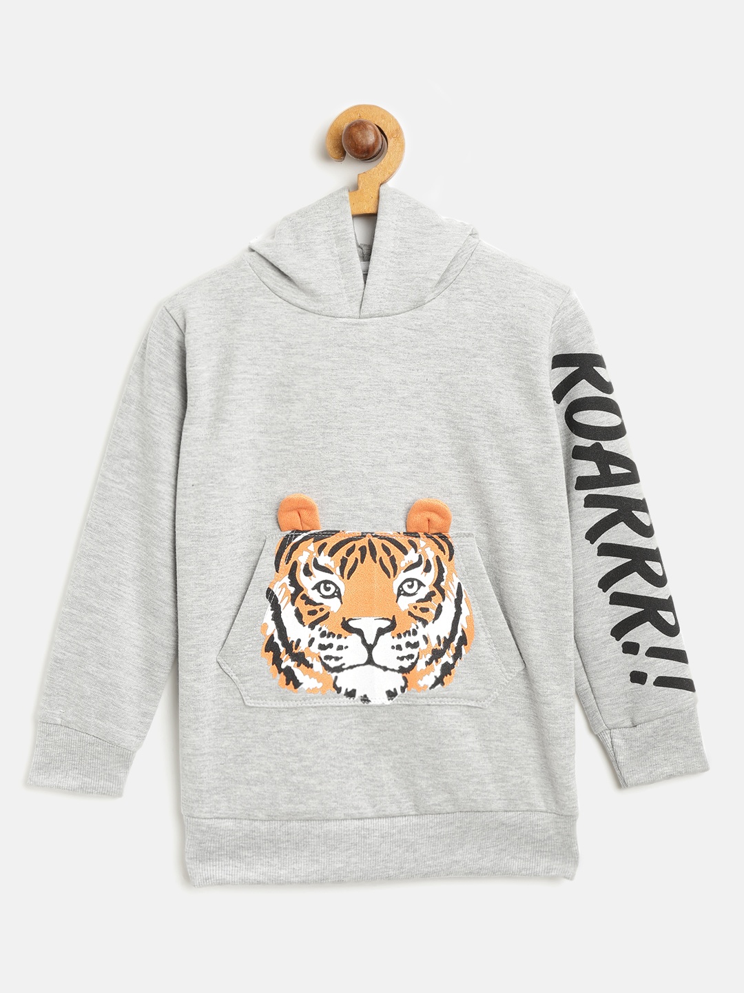 

Lazy Shark Boys Grey Melange Printed Hooded Sweatshirt