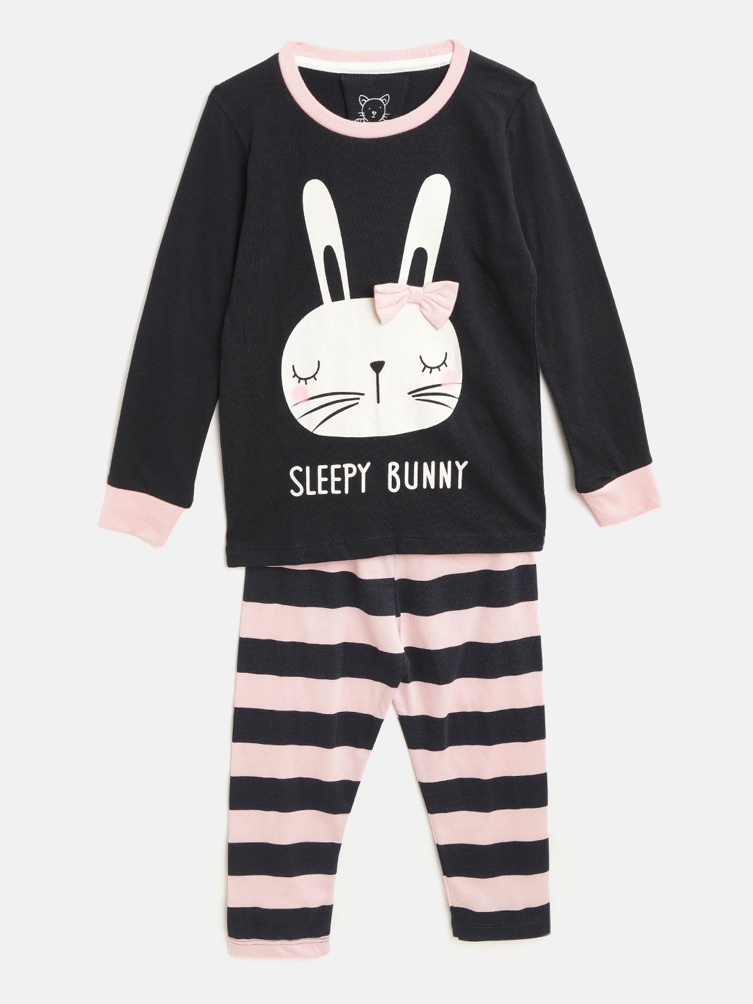 

Lazy Shark Boys Navy Blue & Pink Printed Night Suit