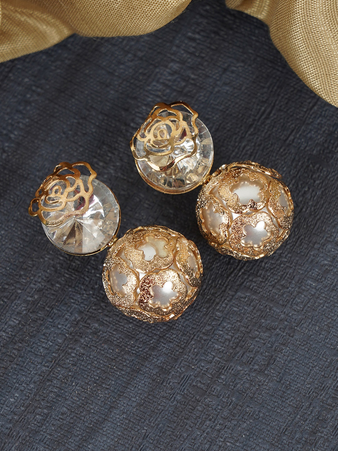 

FIROZA Gold-Toned & White Spherical Drop Earrings