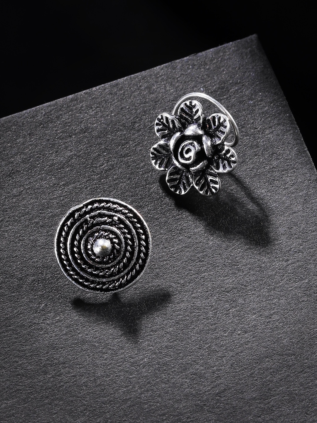 

FIROZA Set of 2 Oxidised German Silver Nose Studs